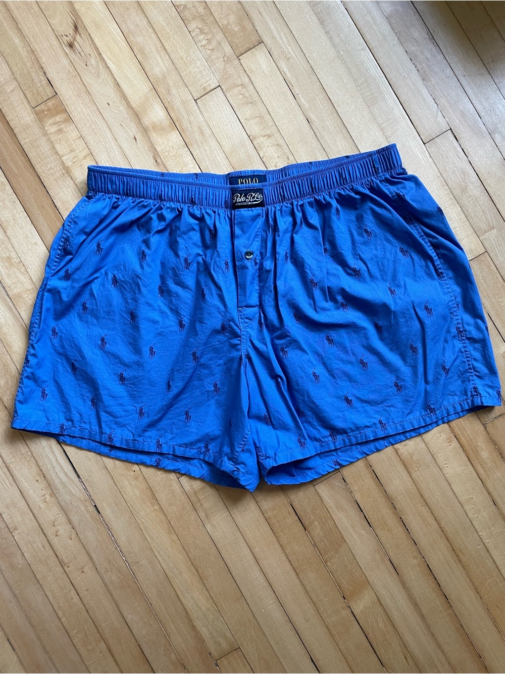 POLO RALPH LAUREN Cotton Sleep Boxer Shorts All Over Pony Print Blue Unisex XL